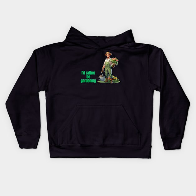 Cartoon design of a male gardener with humorous saying Kids Hoodie by CPT T's